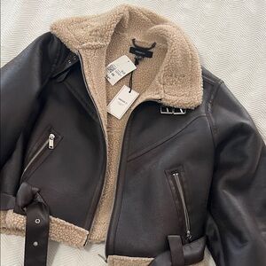 Forever 21 Brown Leather Jacket with Cream Lining